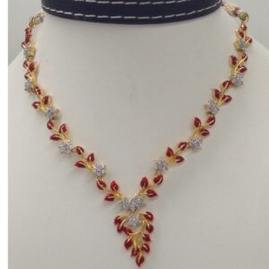 White CZ Stones Necklace Set With Red Enamel JNC0043