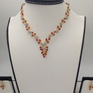 White CZ Stones Necklace Set With Red Enamel JNC0043