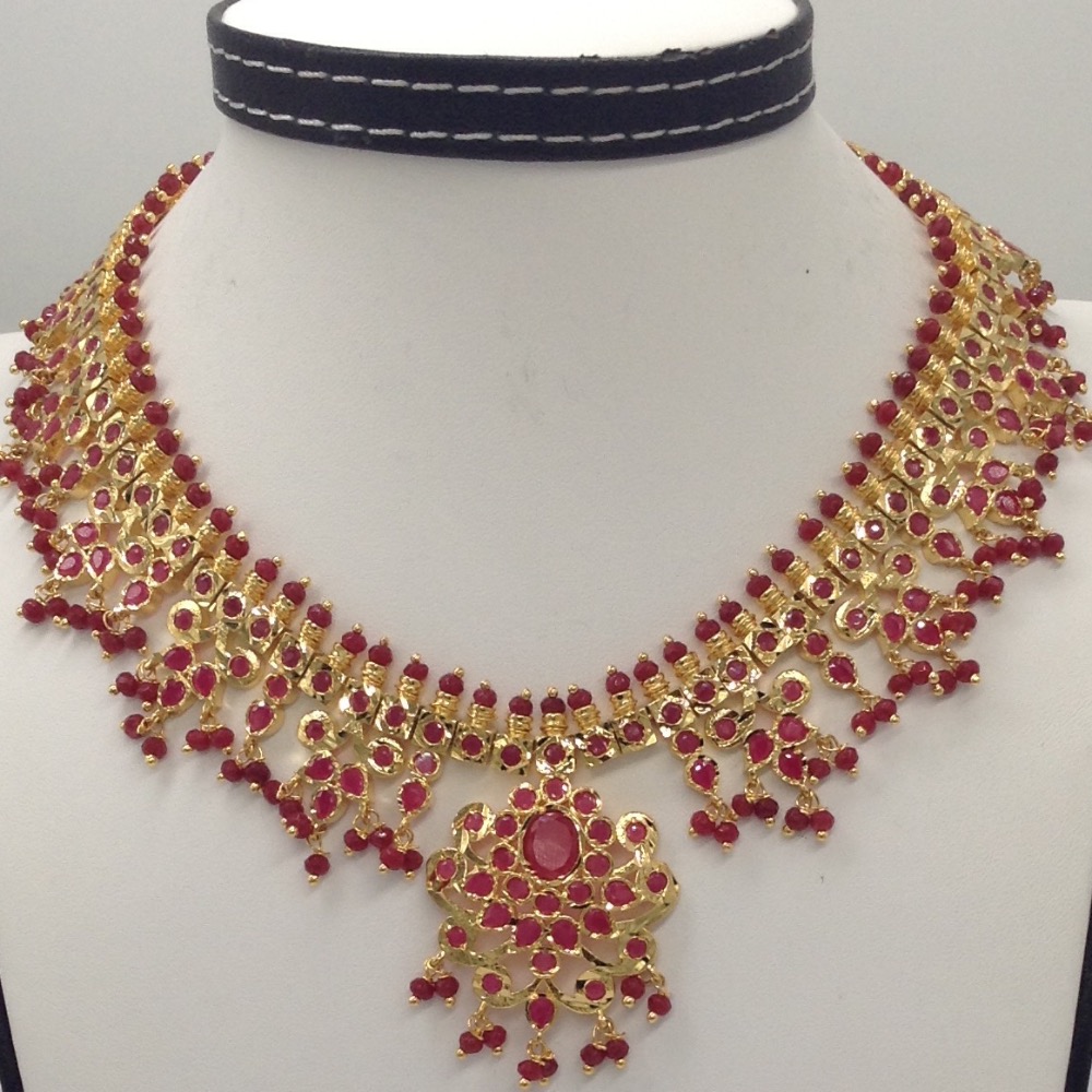 Red CZ Stones Guttapusal Necklace Haar Set JNC0030