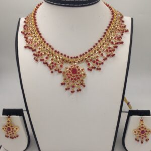 Red CZ Stones Guttapusal Necklace Haar Set JNC0030