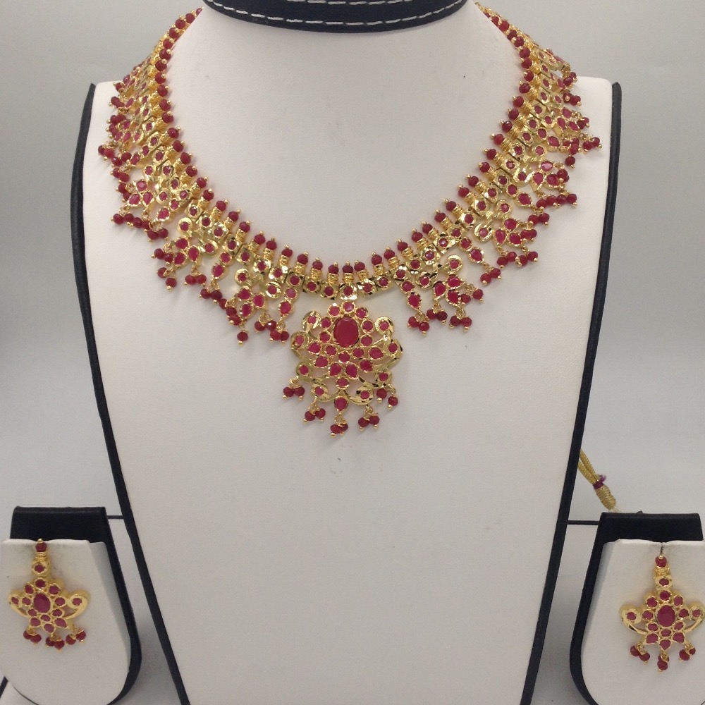Red CZ Stones Guttapusal Necklace Haar Set JNC0030