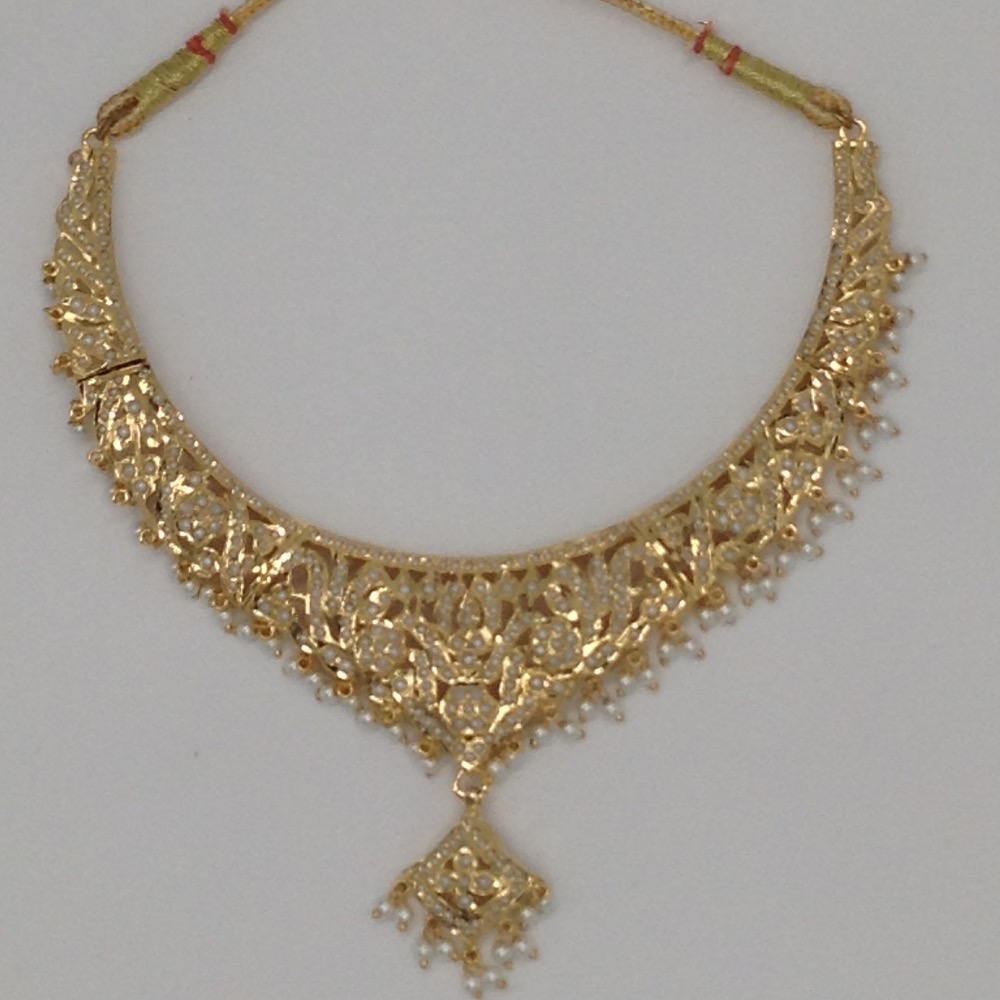 Freshwater White Button Pearls Amritsar Necklace Set JNC0025
