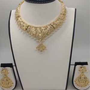 Freshwater White Button Pearls Amritsar Necklace Set JNC0025