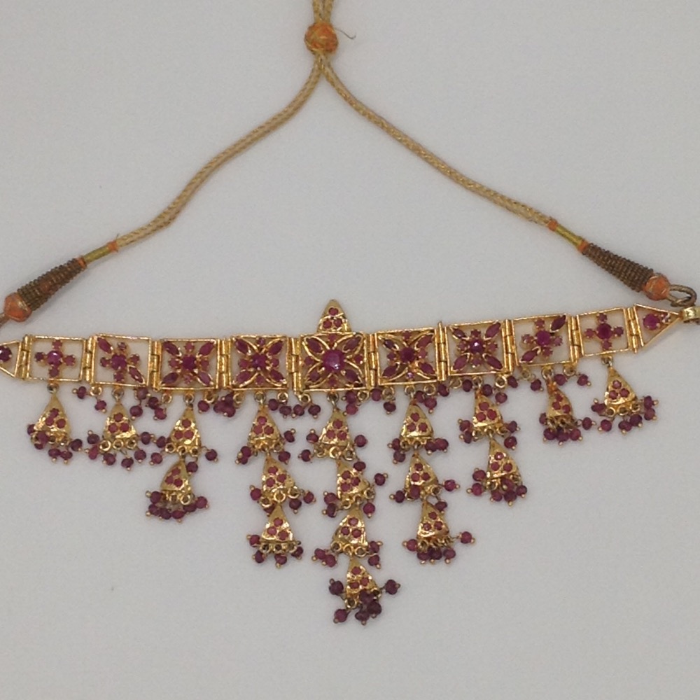 Red Ruby Laccha Necklace Jhalar Set JNC0035