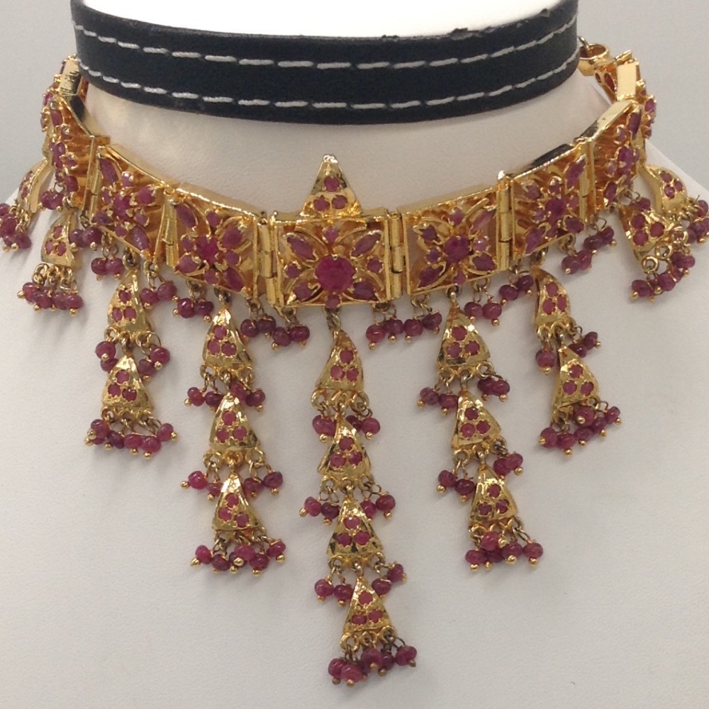Red Ruby Laccha Necklace Jhalar Set JNC0035
