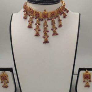 Red Ruby Laccha Necklace Jhalar Set JNC0035