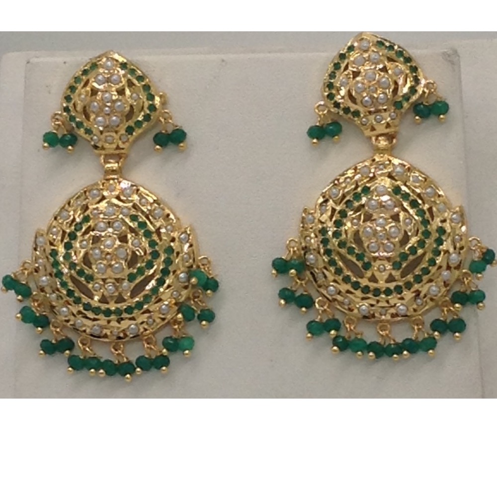 White Pearls And Emeralds Amritsar Necklace Set JNC0022