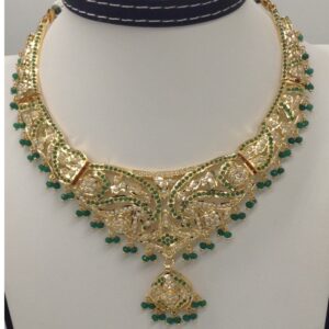 White Pearls And Emeralds Amritsar Necklace Set JNC0022