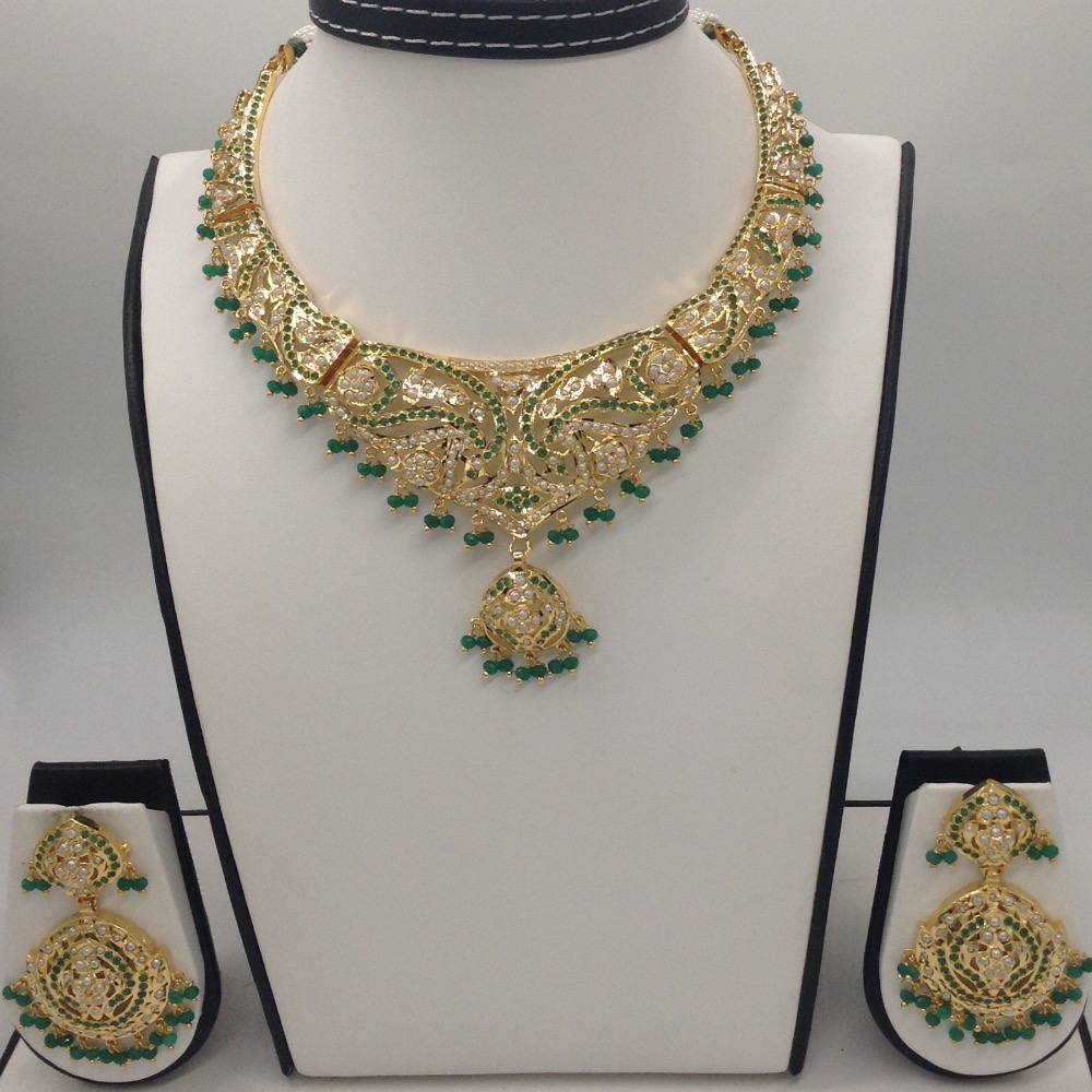 White Pearls And Emeralds Amritsar Necklace Set JNC0022