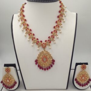 White polki and red cz stones necklace haar set jnc0007