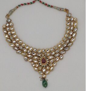 White Polki Stones Pacchi Kundan Necklace Set JNC0012