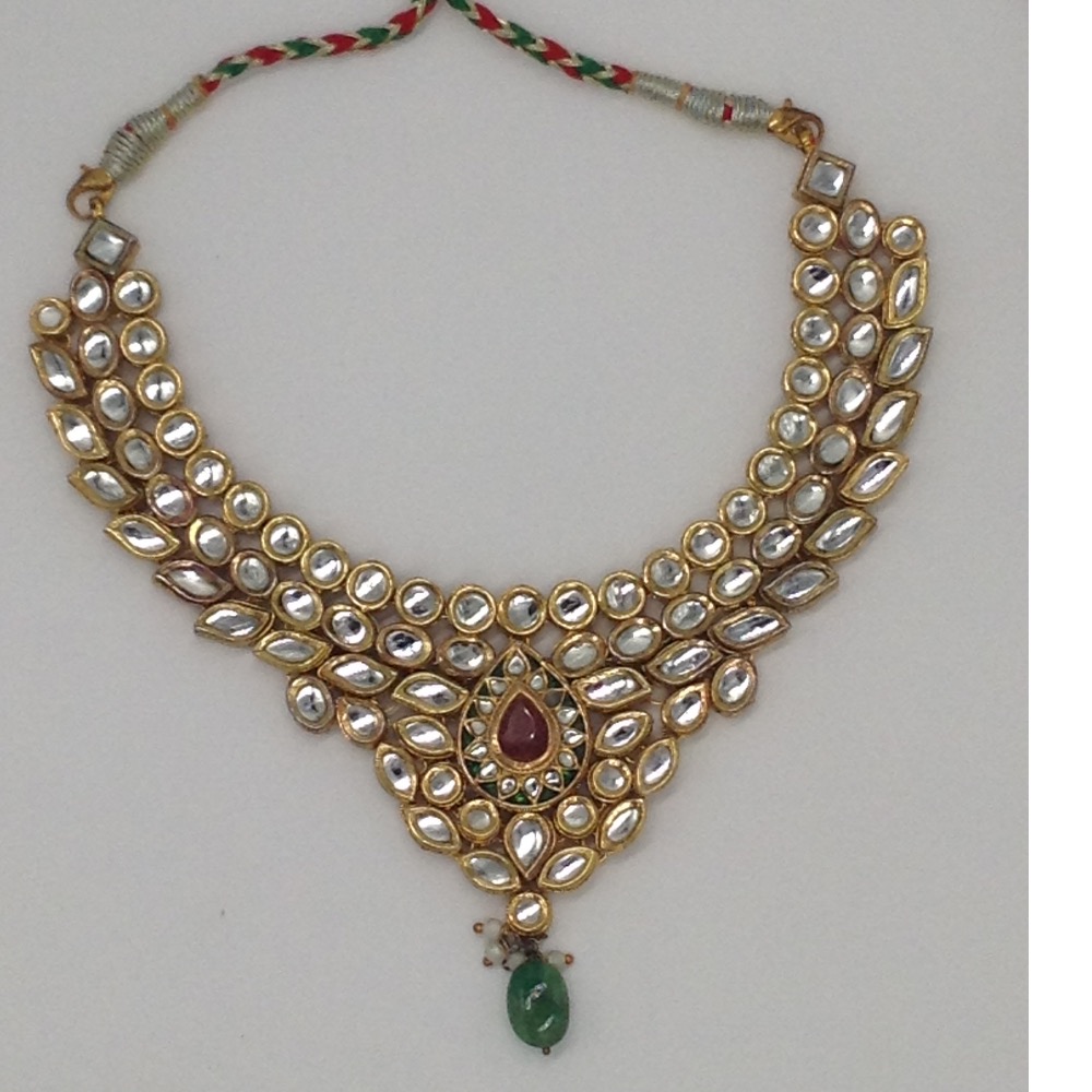 White Polki Stones Pacchi Kundan Necklace Set JNC0012
