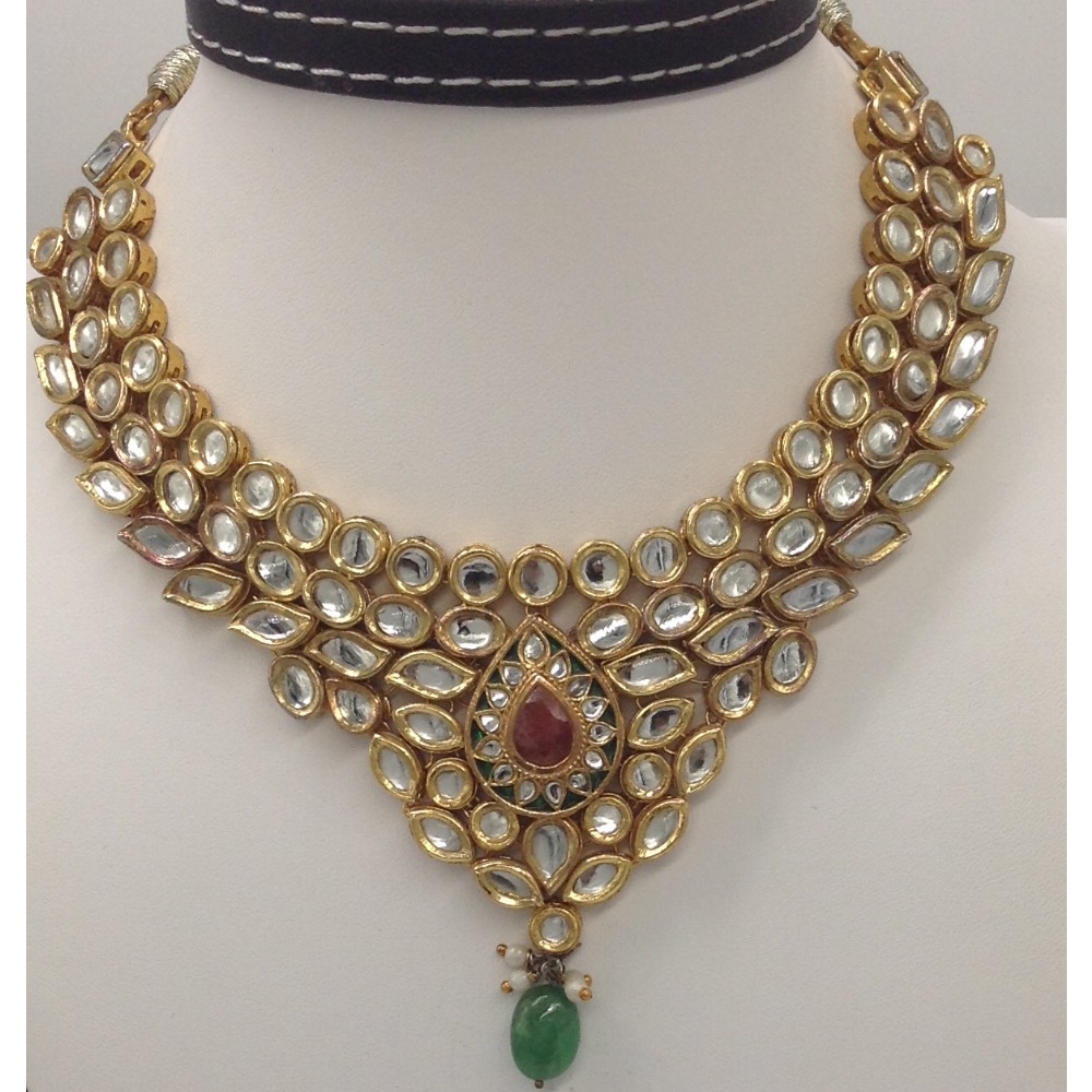 White Polki Stones Pacchi Kundan Necklace Set JNC0012