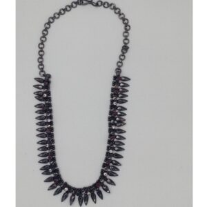 Silver 925 Oxidised Necklace with White CZ and Ruby Stones JNC0017