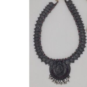 Silver 925 Oxidised Laxmi Necklace Haar with Ruby Stones JNC0020