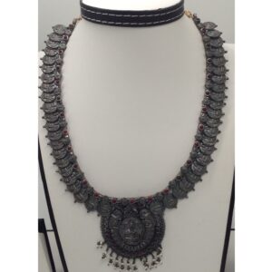 Silver 925 Oxidised Laxmi Necklace Haar with Ruby Stones JNC0020