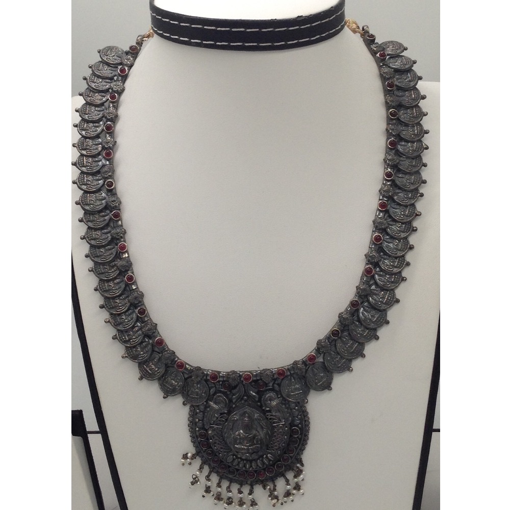 Silver 925 Oxidised Laxmi Necklace Haar with Ruby Stones JNC0020