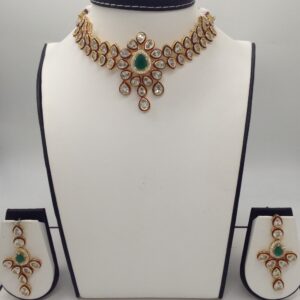 White cz polki and green stones choker set jnc0013