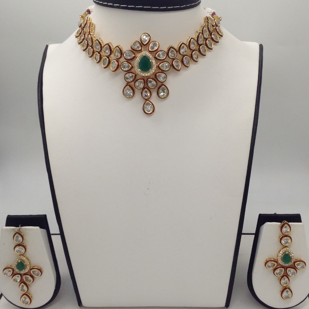 White cz polki and green stones choker set jnc0013
