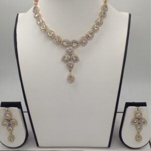 White cz and polki stones necklace set jnc0011