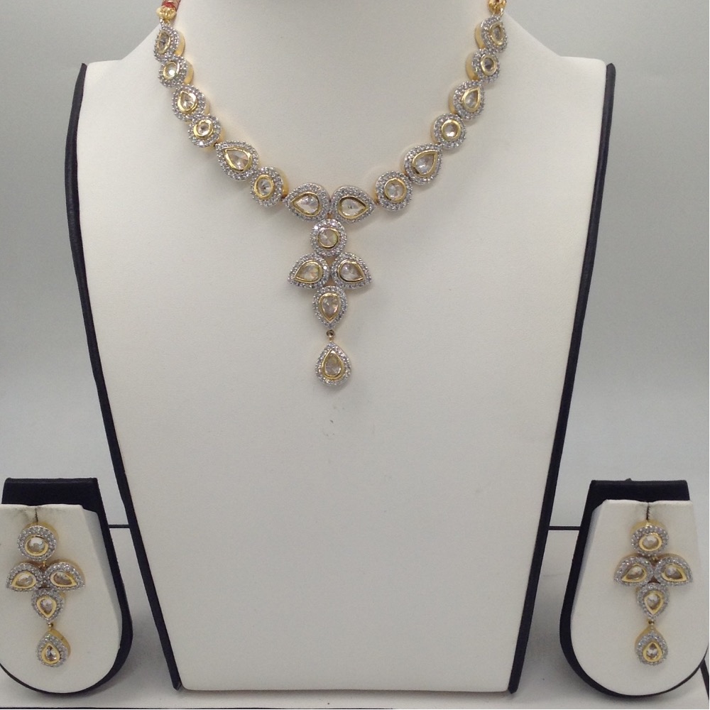 White cz and polki stones necklace set jnc0011