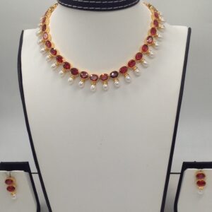Orange cz stones and pearls drops necklace set jnc0009