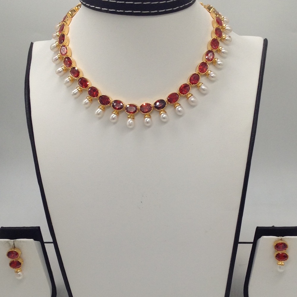 Orange cz stones and pearls drops necklace set jnc0009