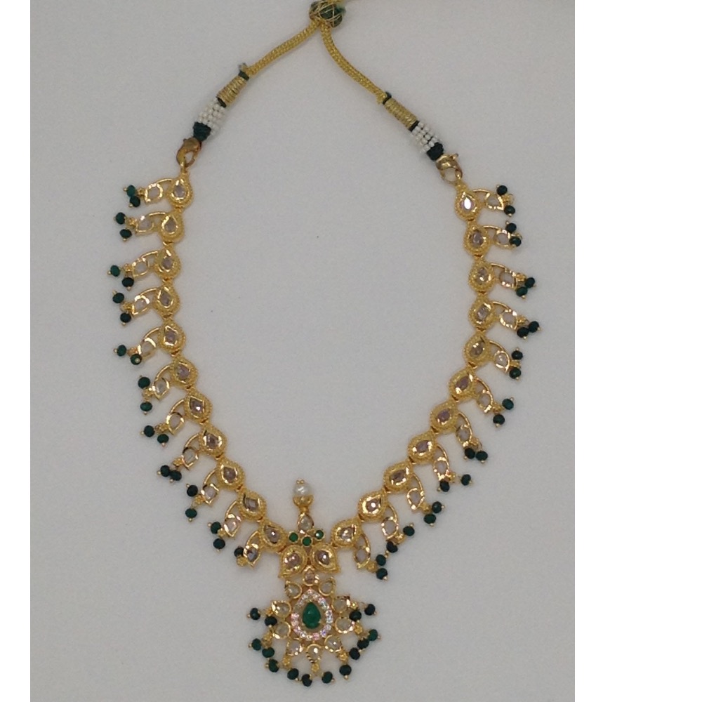 Cz Polki With Green Hangings Mango Necklace Set JNC0063