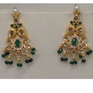 Cz Polki With Green Hangings Mango Necklace Set JNC0063