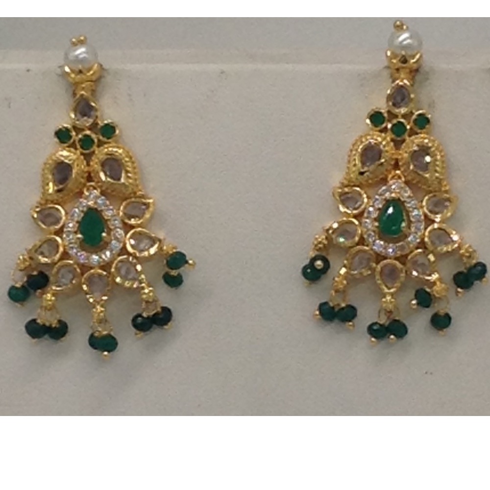 Cz Polki With Green Hangings Mango Necklace Set JNC0063
