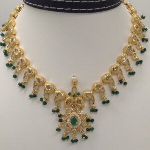 Cz Polki With Green Hangings Mango Necklace Set JNC0063