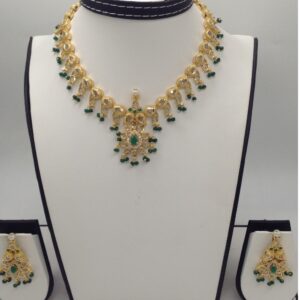 Cz Polki With Green Hangings Mango Necklace Set JNC0063