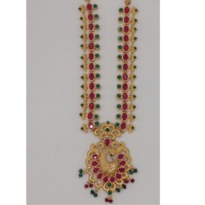 Green And Red CZ Stones Peacock Necklace Haar Set JNC0005