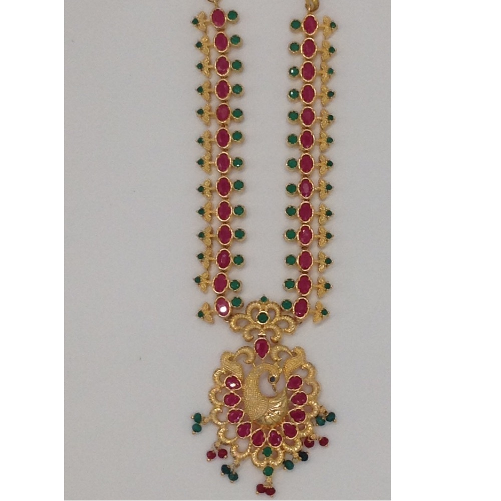 Green And Red CZ Stones Peacock Necklace Haar Set JNC0005