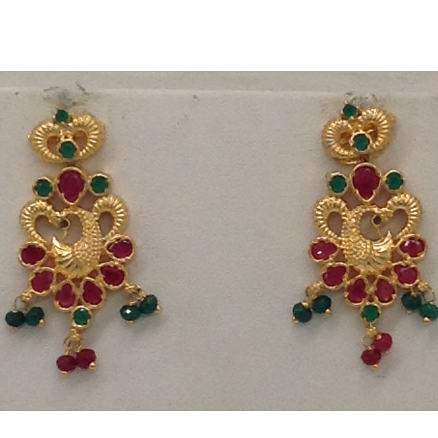 Green And Red CZ Stones Peacock Necklace Haar Set JNC0005