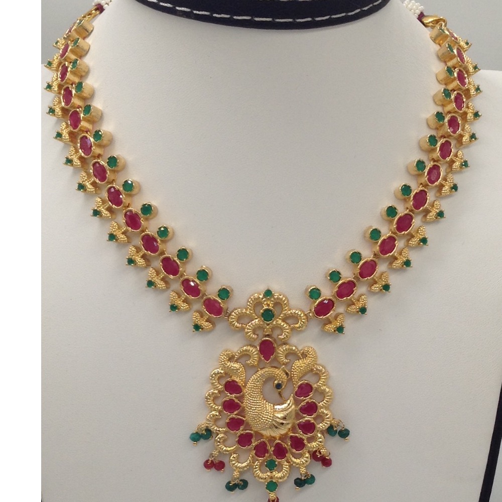 Green And Red CZ Stones Peacock Necklace Haar Set JNC0005
