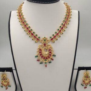 Green And Red CZ Stones Peacock Necklace Haar Set JNC0005