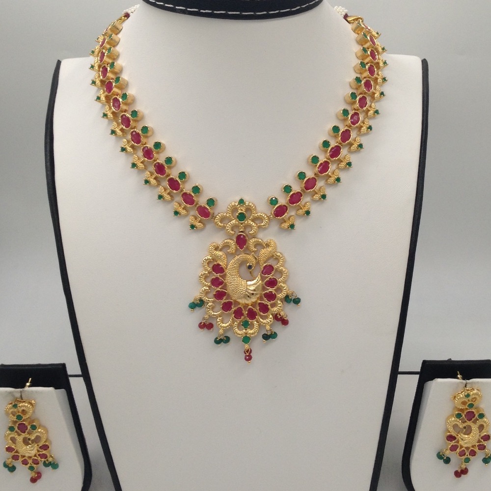 Green And Red CZ Stones Peacock Necklace Haar Set JNC0005