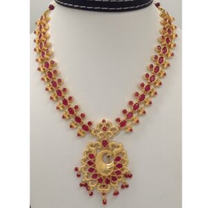 Red CZ Stones Peacock Necklace Haar Set JNC0006