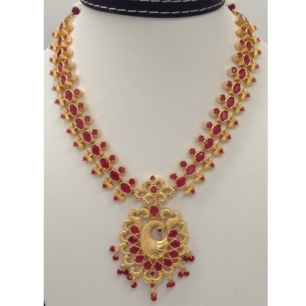 Red CZ Stones Peacock Necklace Haar Set JNC0006