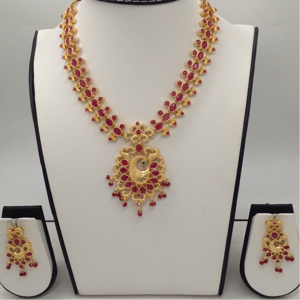 Red CZ Stones Peacock Necklace Haar Set JNC0006