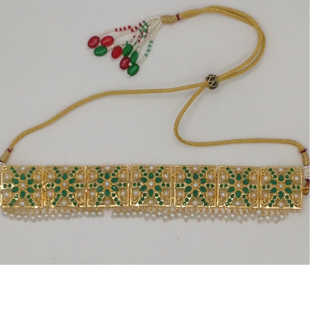 Emeralds And White Pearls Laccha Necklace Set JNC0034