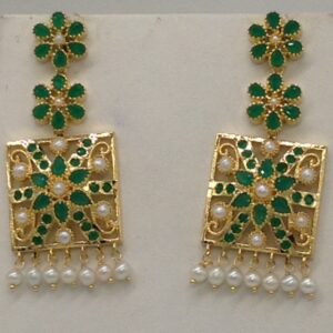 Emeralds And White Pearls Laccha Necklace Set JNC0034