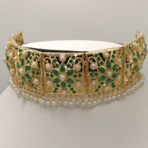 Emeralds And White Pearls Laccha Necklace Set JNC0034