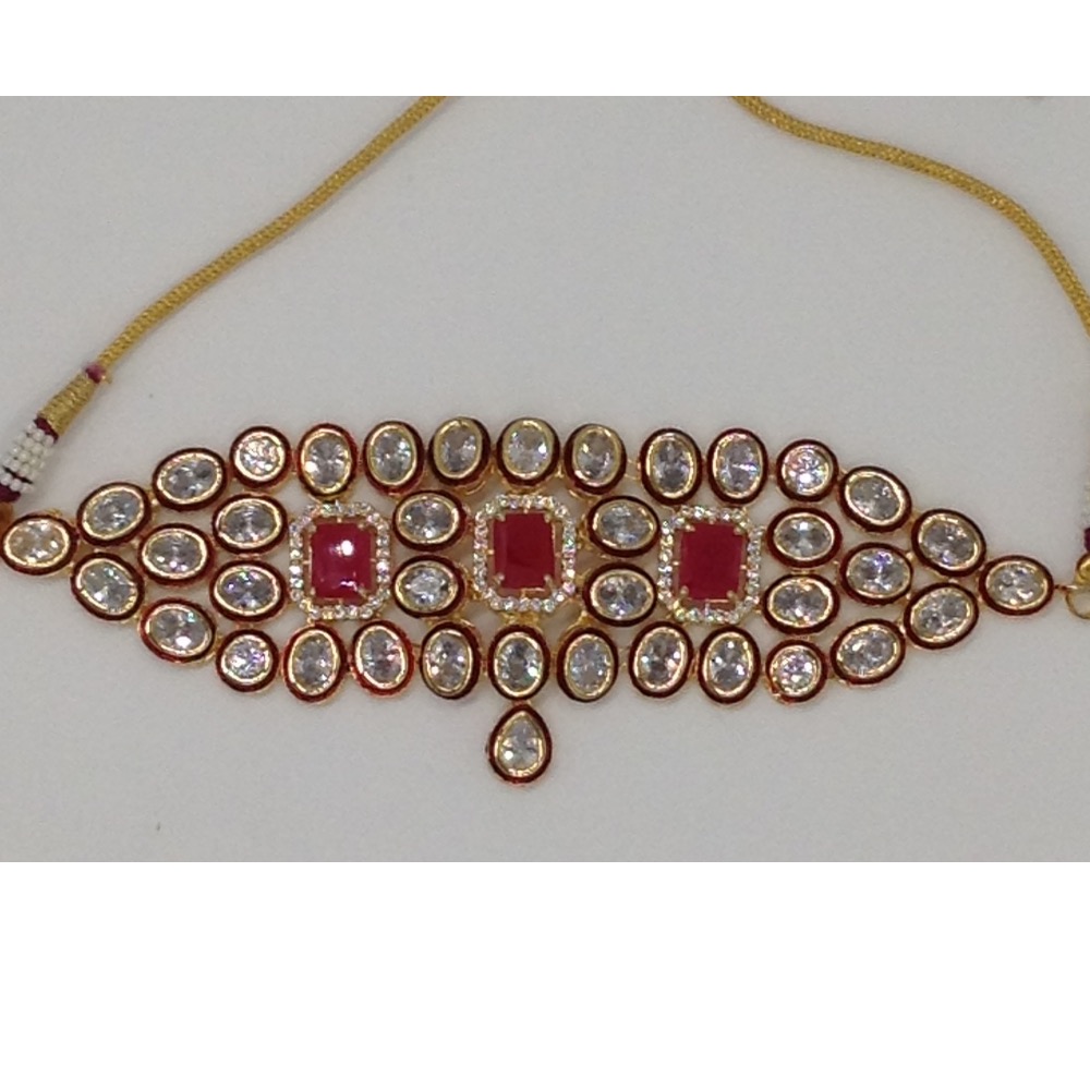 White cz and red stones choker set jnc0029 - Image 4