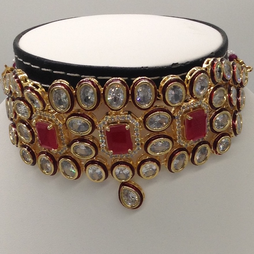 White cz and red stones choker set jnc0029 - Image 2