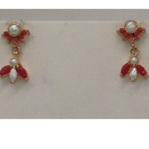 Freshwater White Button Pearls And Orange Corals Necklace Set JNC0051