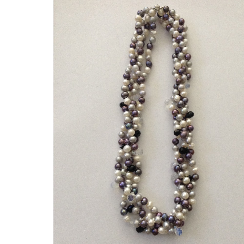 multicolour potato pearls necklace with cz drops JPM0310 - Image 2