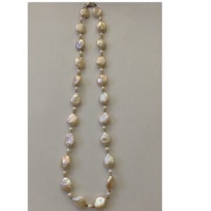 Freshwater White Drop Baroque and Round Pearls Mala With White Jaco balls JPM0308