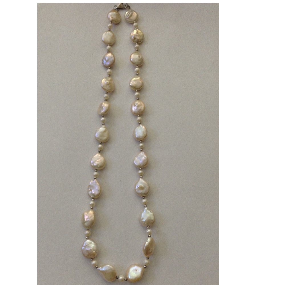 Freshwater White Drop Baroque and Round Pearls Mala With White Jaco balls JPM0308